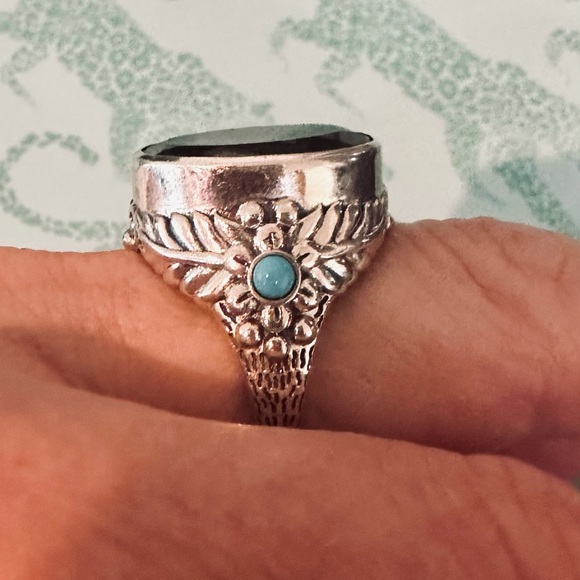 Elite Shungite and Sleeping Beauty Turquoise Ring in Sterling Silver Size 8 NWT - Picture 8 of 8
